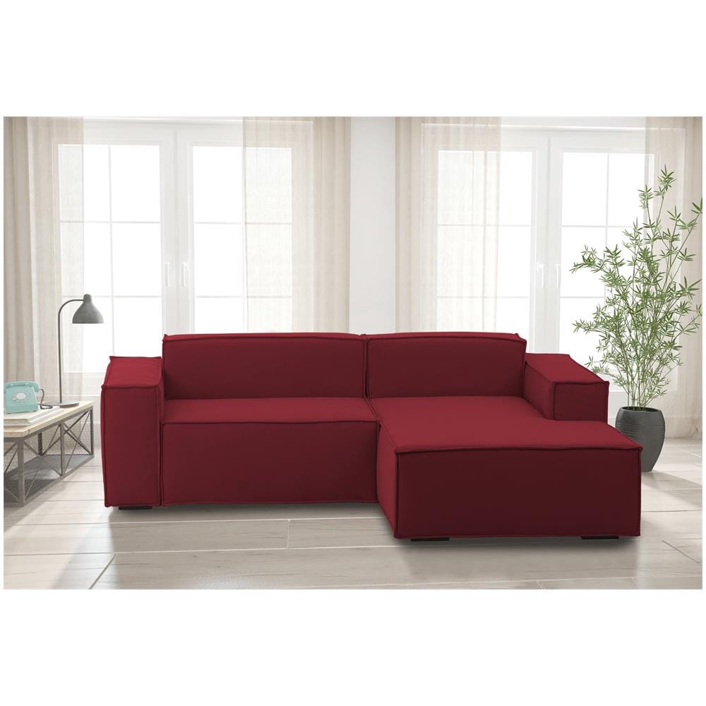 Divano Fisso Lidia, Divano Componibile A 2 Posti Large Con Penisola Destra, 100% Made In Italy, Sofà Moderno In Tessuto, Cm 240x170h70, Rosso - Foto 1