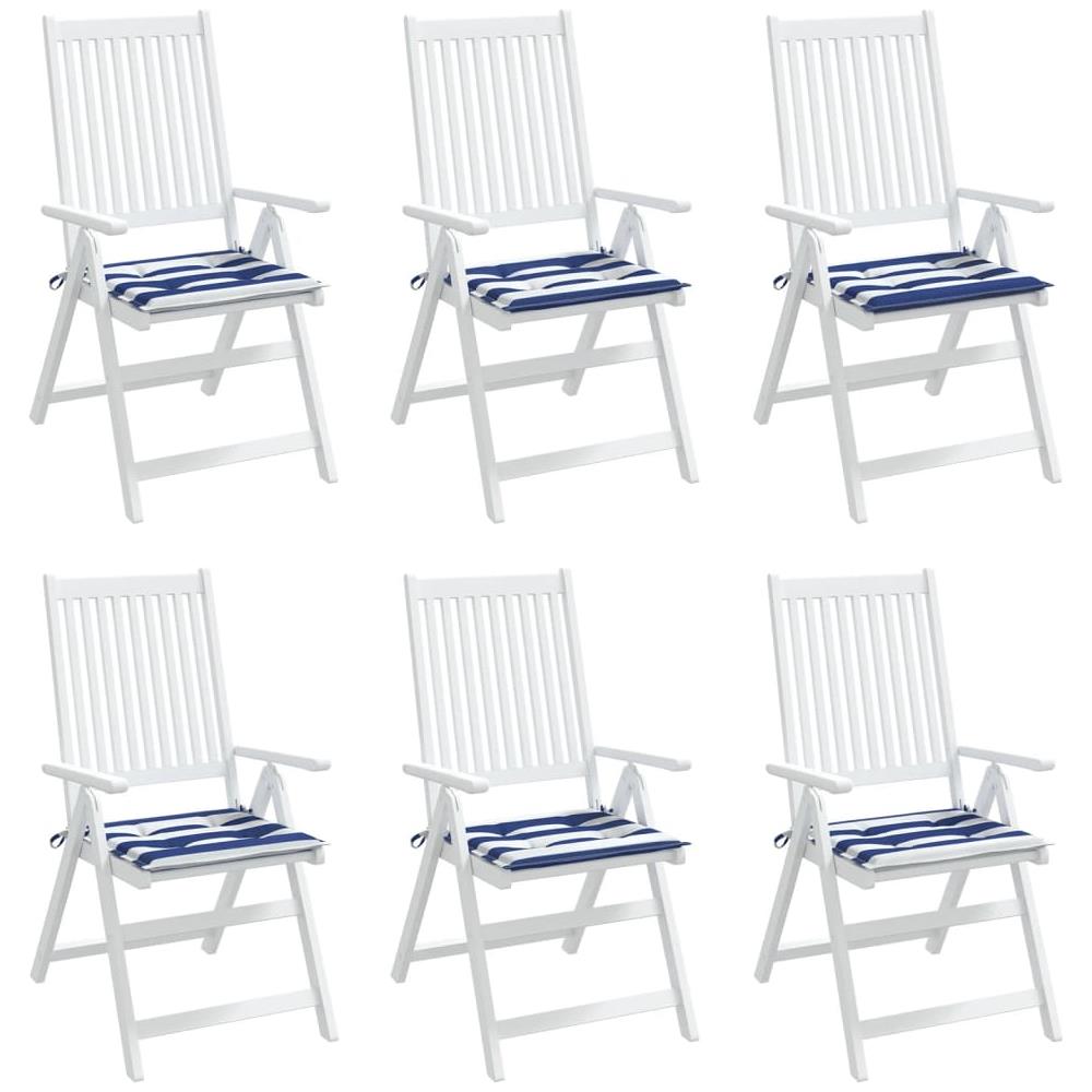 Cuscini Sedia Giardino 6pz Righe Bianche Blu 40x40x3 Cm Tessuto - Foto 3