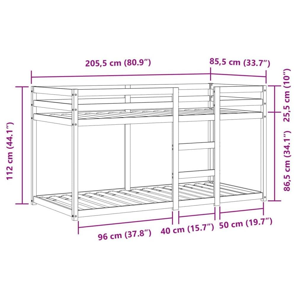 Letto a Castello senza Materasso Blu 80x200 cm Massello Pino - Foto 10