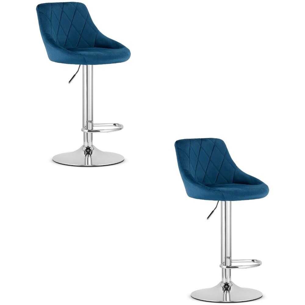 Sgabello girevole DAKA - Velluto blu navy / Base cromata x 2 - Foto 1