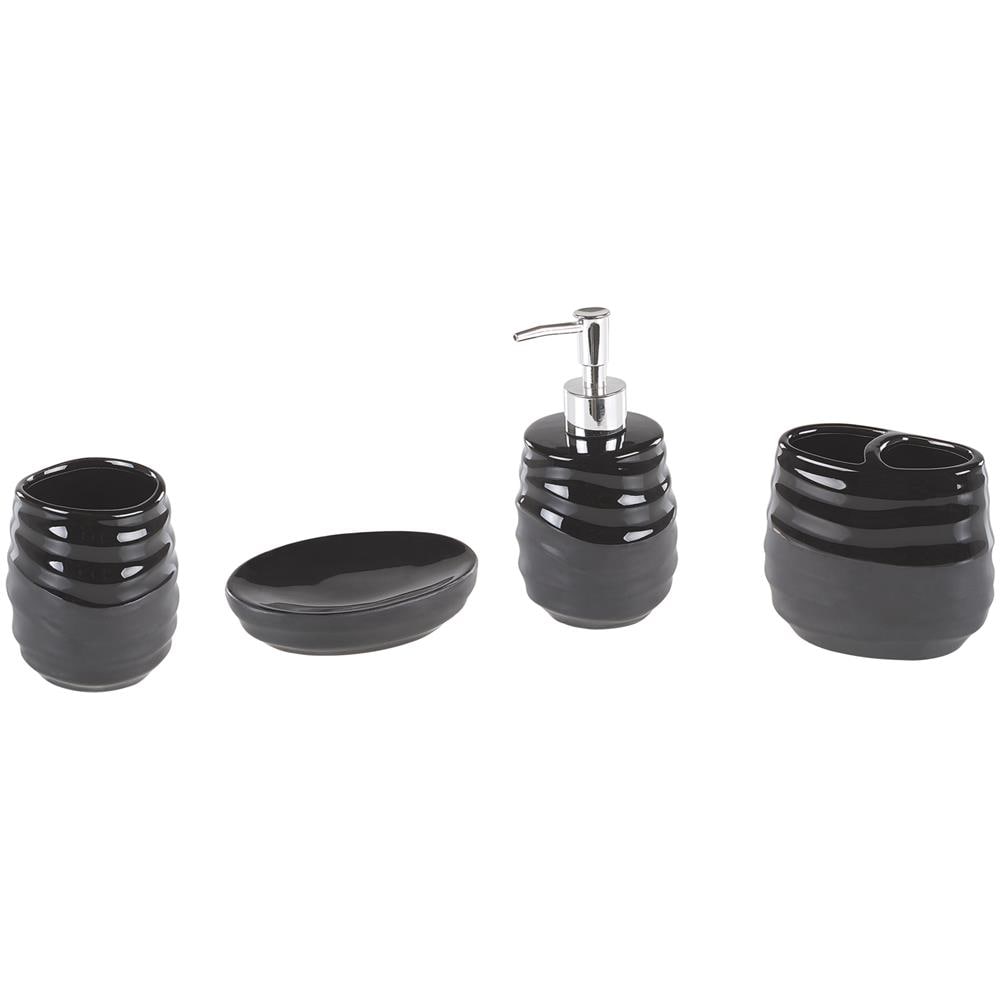 Set accessori bagno in ceramica nero effetto glitter