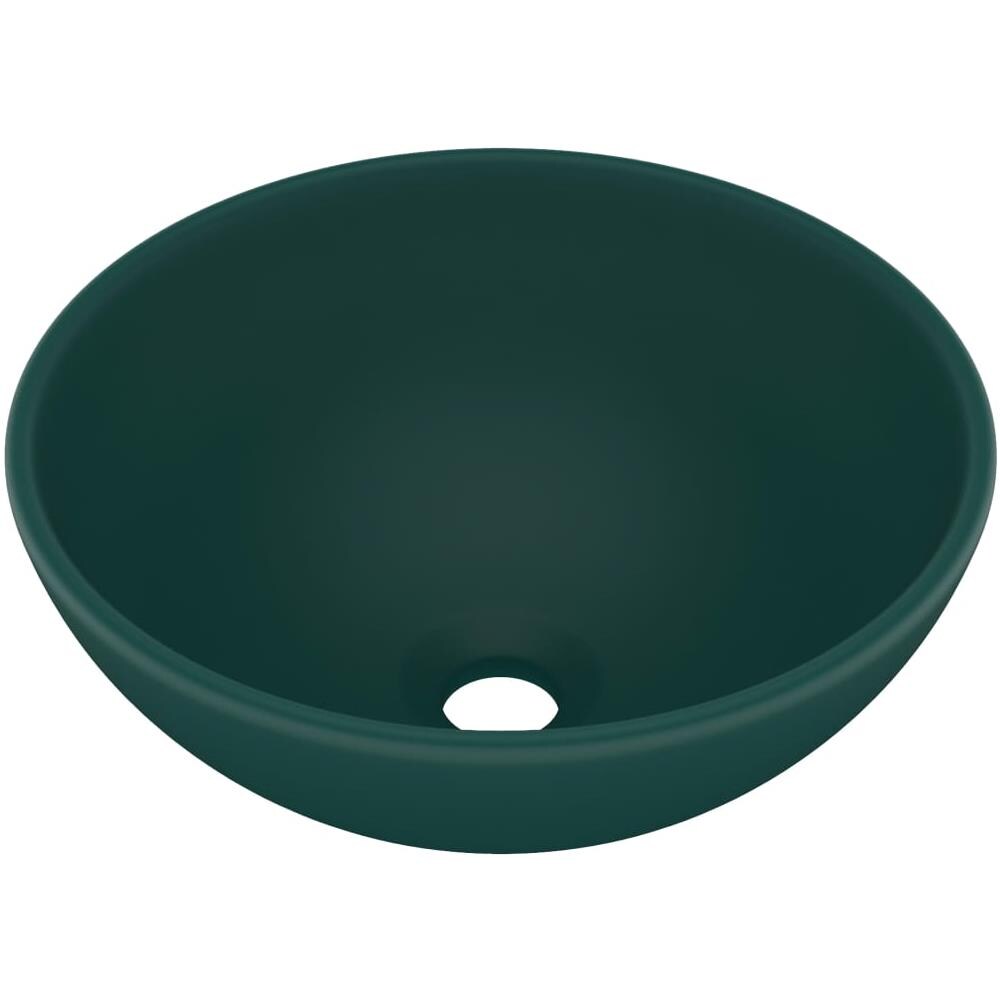 Lavandino Lusso Rotondo Verde Scuro Opaco 32,5x14 cm Ceramica - Foto 1