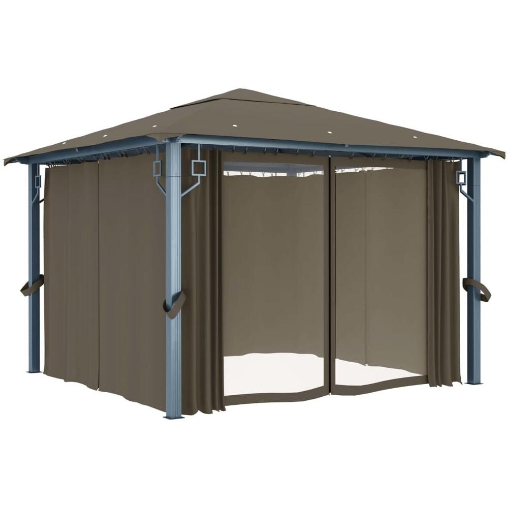 Gazebo con Tende e Luci LED 300x300 cm Grigio Talpa Alluminio - Foto 3