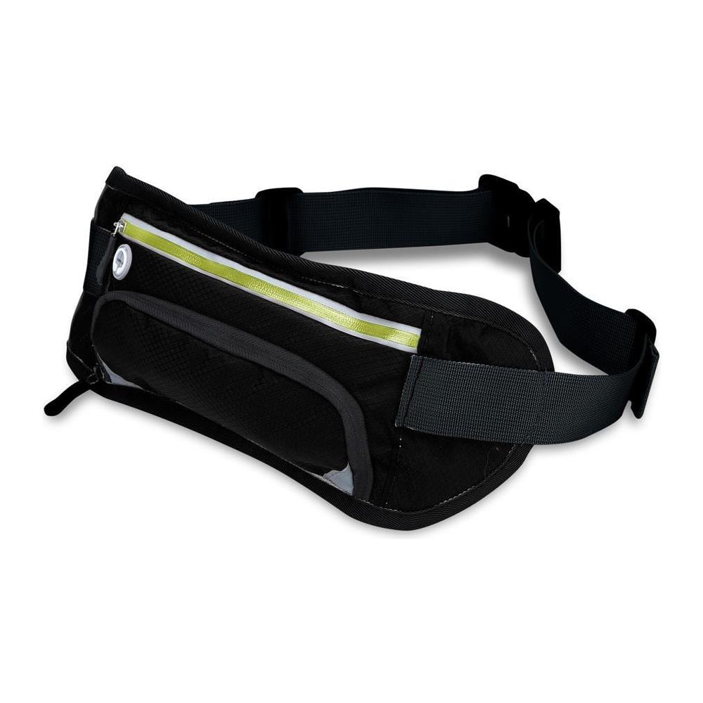 Marsupio Per Bottiglie D'acqua Sportive Con Riflettore In Verde Nero - Marsupio Impermeabile Di Lunghezza Regolabile Tasca Per Cellulare Con Scomparto Per Bottiglia D'acqua E Chiusura A Zip - Foto 1