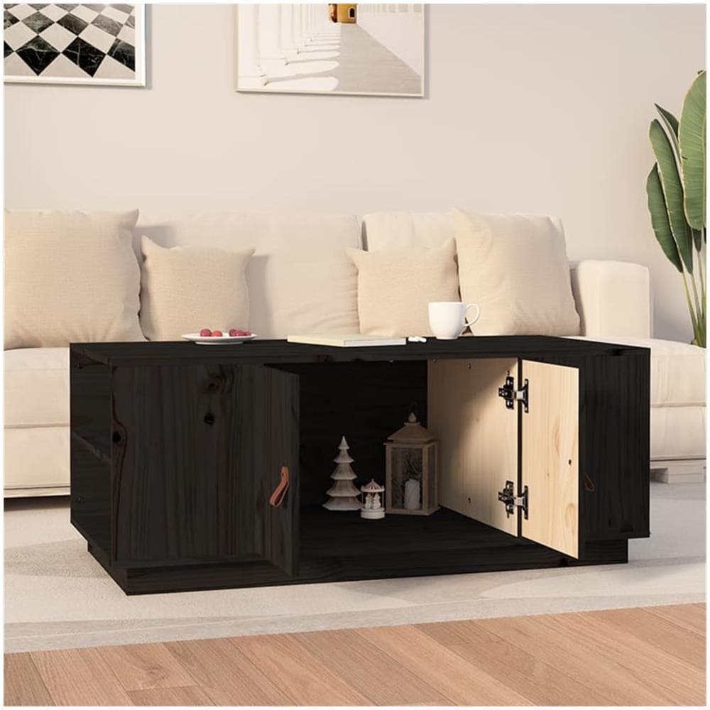 Tavolino Da Salotto Nero 100x50x41 Cm In Legno Massello Di Pino - Foto 3