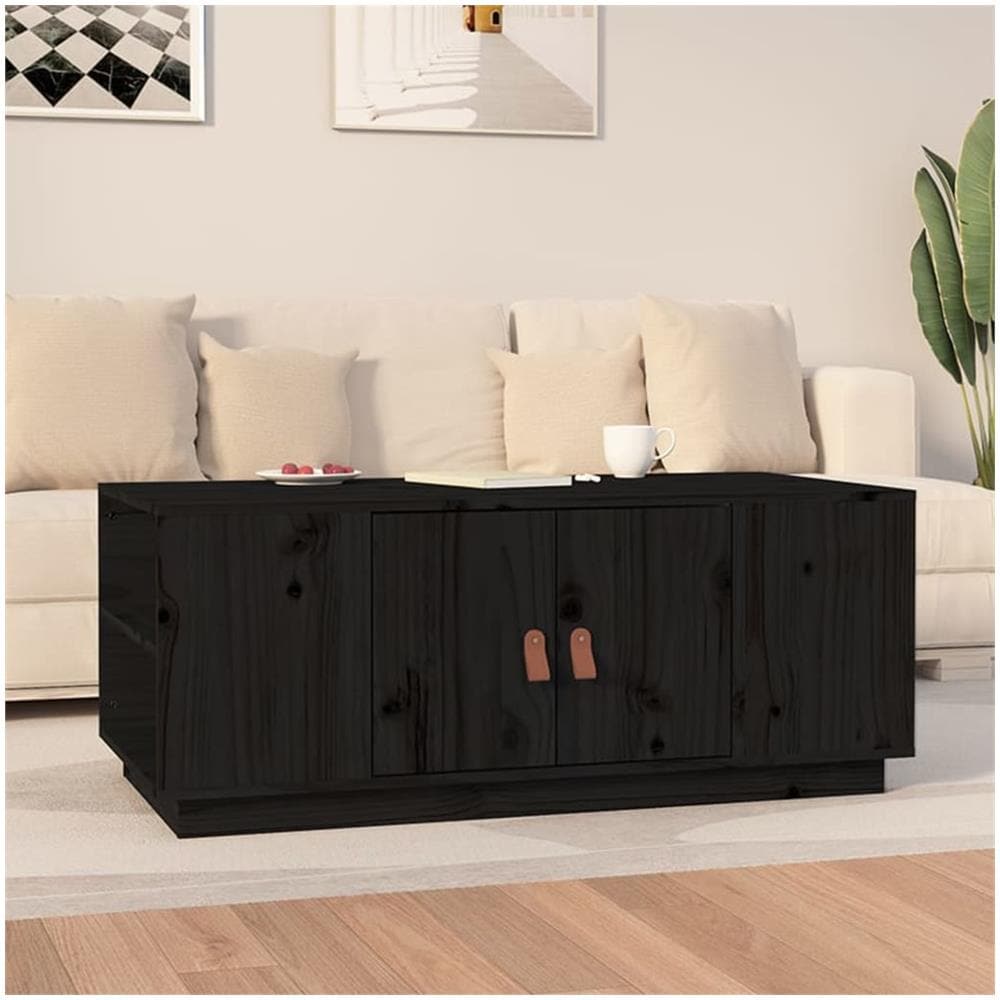 Tavolino Da Salotto Nero 100x50x41 Cm In Legno Massello Di Pino - Foto 1