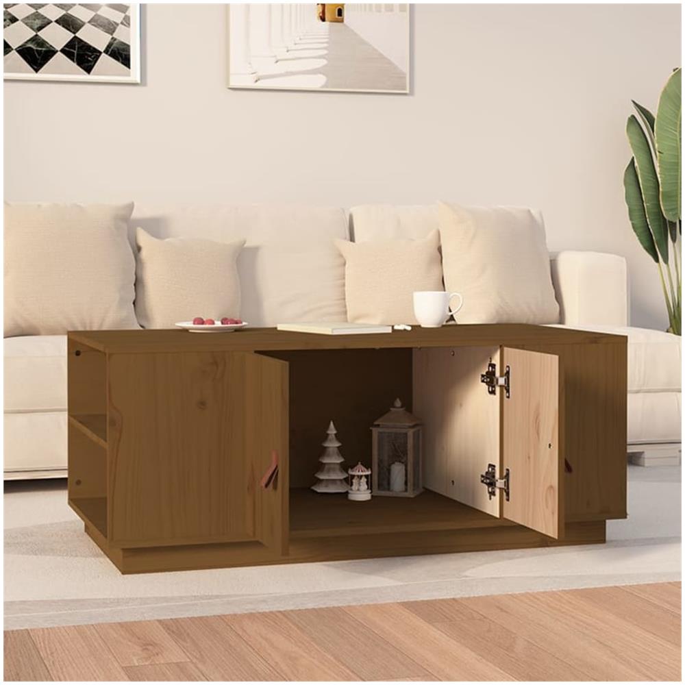 Tavolino Da Salotto Miele 100x50x41cm In Legno Massello Di Pino - Foto 3