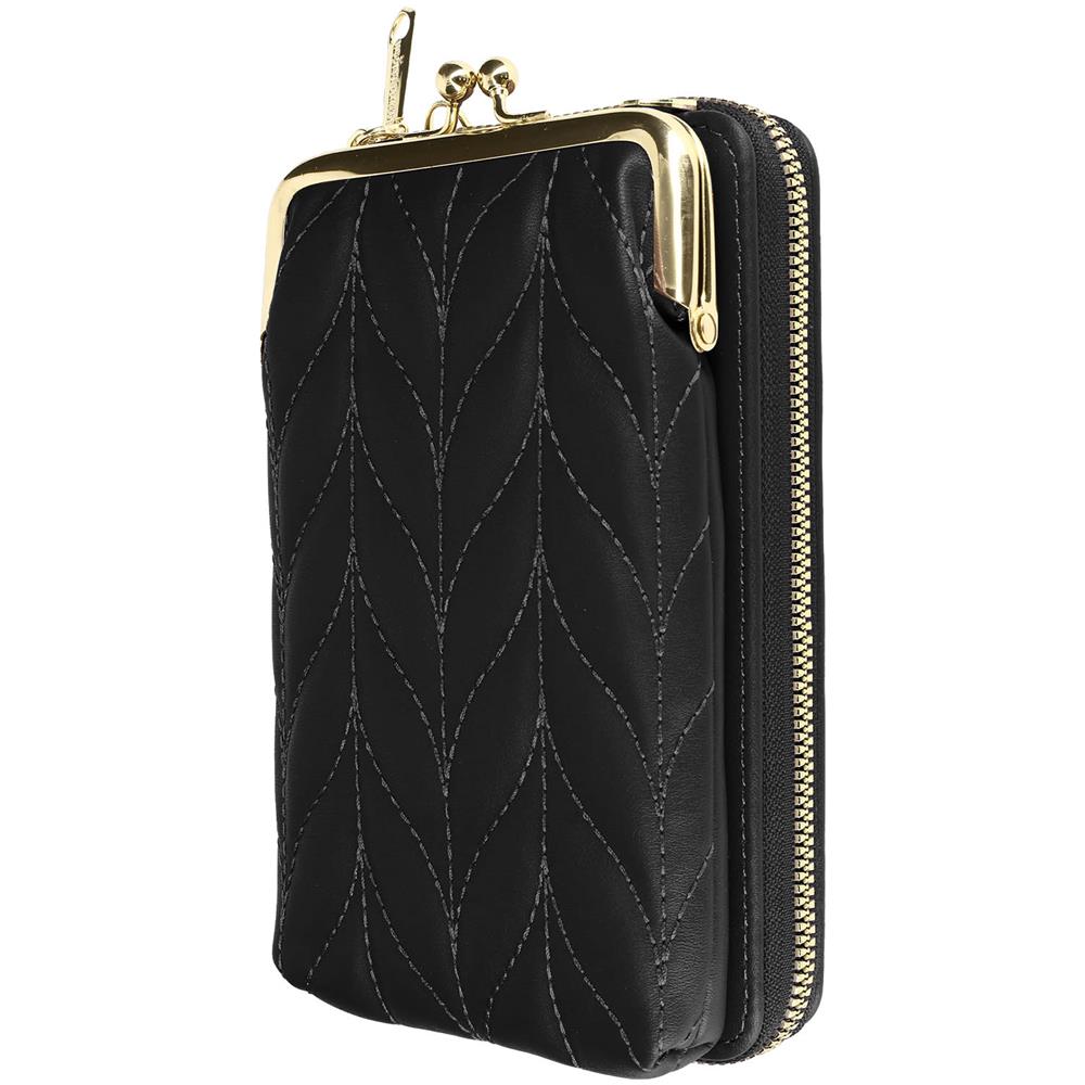 Pochette A Tracolla Per Smartphone In Similpelle Trapuntata Multi-scomparto Nera - Foto 2