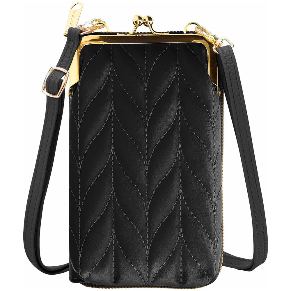 Pochette A Tracolla Per Smartphone In Similpelle Trapuntata Multi-scomparto Nera - Foto 1