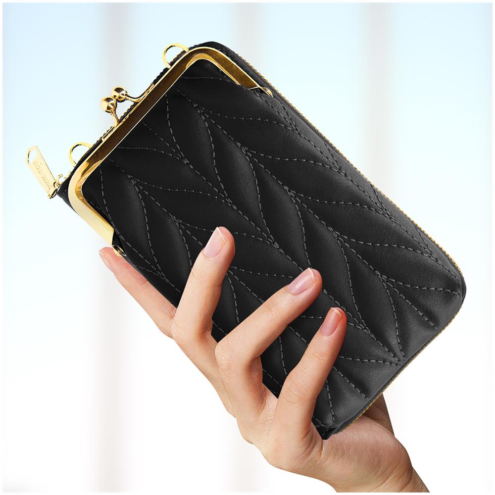 Pochette A Tracolla Per Smartphone In Similpelle Trapuntata Multi-scomparto Nera - Foto 5