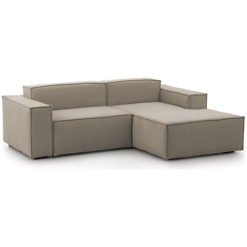 Divano Fisso Lidia, Divano Componibile A 2 Posti Large Con Penisola Destra, 100% Made In Italy, Sofà Moderno In Tessuto, Cm 240x170h70, Tortora - Foto 2