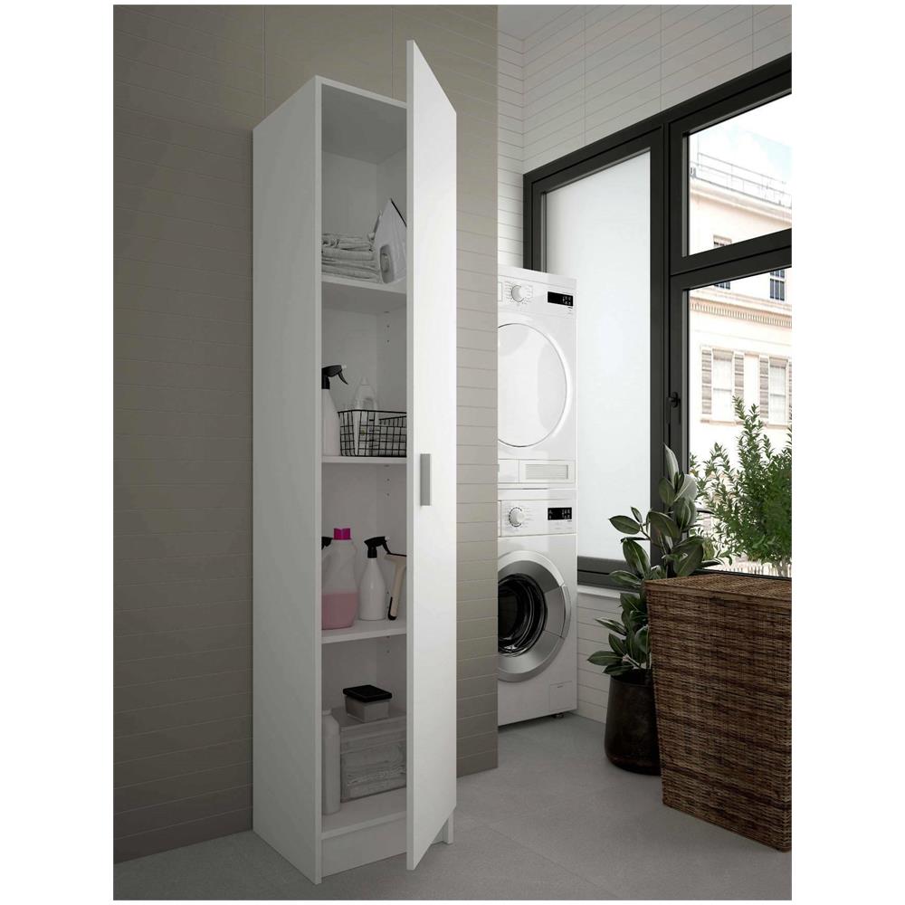 Armadio Multiuso Clearwater, Mobile Ausiliario A 1 Anta, Guardaroba Portascarpe Con Ripiani, Scarpiera Verticale, 37x37h180 Cm, Bianco - Foto 1
