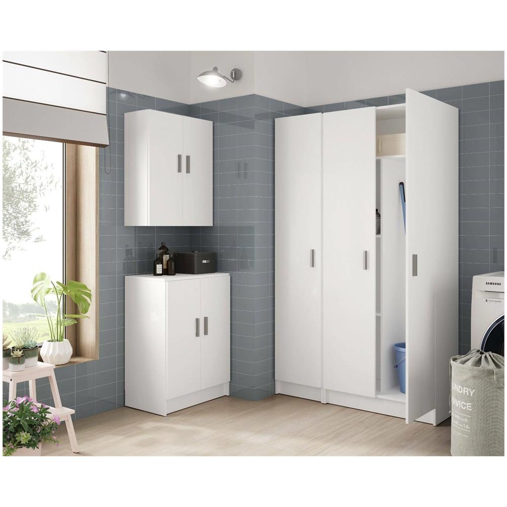 Armadio Multiuso Clearwater, Mobile Ausiliario A 1 Anta, Guardaroba Portascarpe Con Ripiani, Scarpiera Verticale, 37x37h180 Cm, Bianco - Foto 4