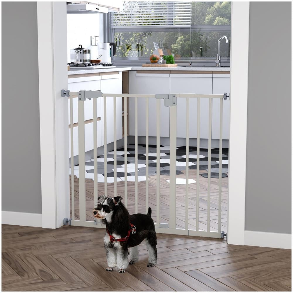 Cancelletto per Cani Estensibile con Montaggio a Pressione e Chiusura Automatica Altezza 76.2cm, Bianco - Foto 2