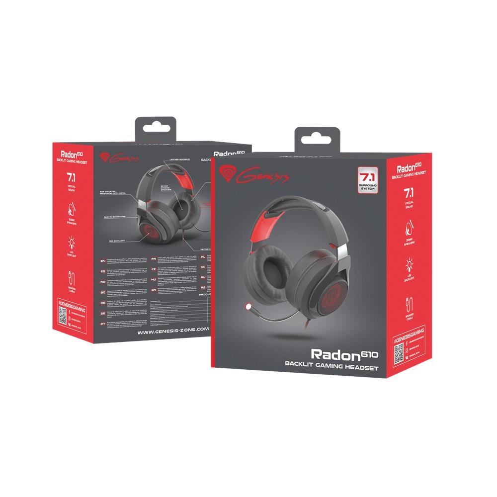 Radon 610 Auricolare Cablato A Padiglione Gaming USB tipo A Nero, Rosso - Foto 6