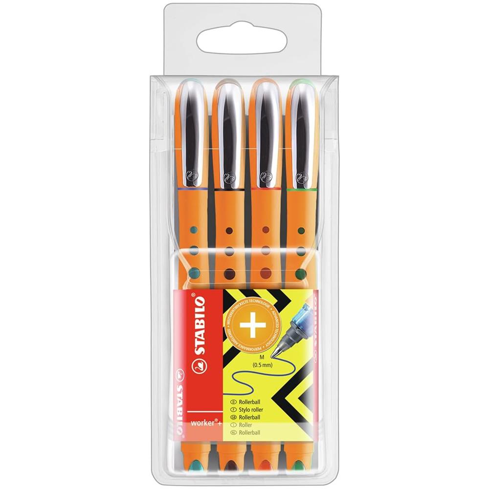 worker+ medium - Penna Roller - Tratto 0,5 mm - Astuccio da 4 - Blu /Nero /Rosso /Verde - Foto 1