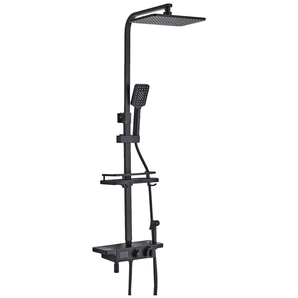 Colonna doccia, Blackswan, tipo M212, modello nero opaco, 4 vie, con termostato e bocca mobile, display LCD e doccia a pressione, misura 116 cm - Foto 1