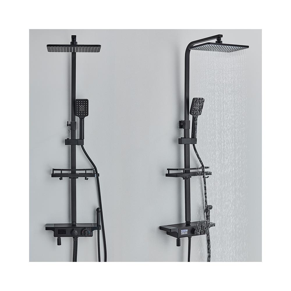 Colonna doccia, Blackswan, tipo M212, modello nero opaco, 4 vie, con termostato e bocca mobile, display LCD e doccia a pressione, misura 116 cm - Foto 4