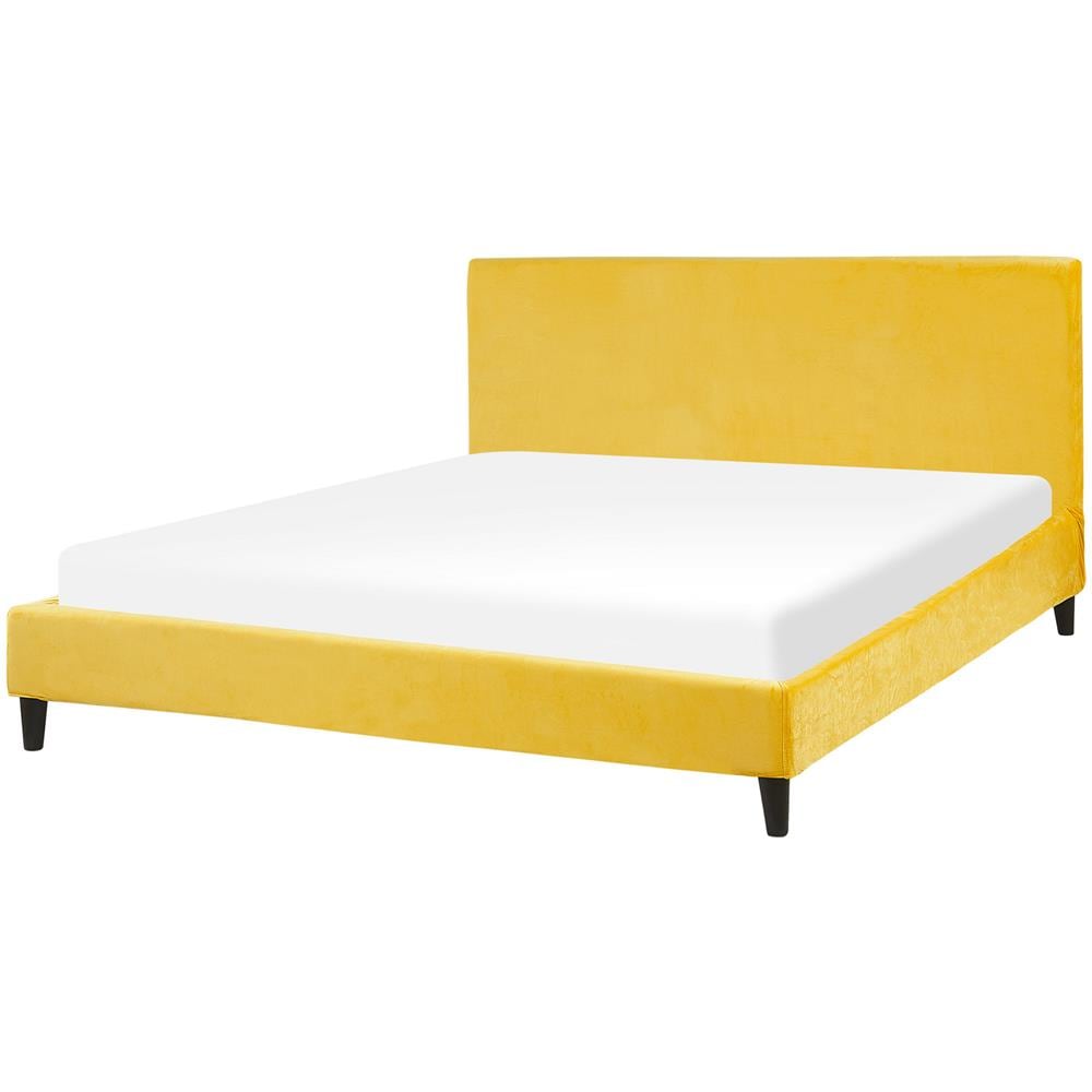 Letto Imbottito In Velluto Giallo 160 X 200 Cm Fitou - Foto 1
