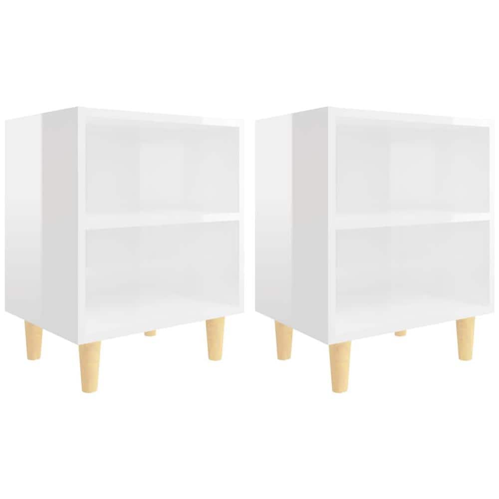 Comodini Gambe in Legno Massello 2pz Bianco Lucido 40x30x50 cm - Foto 2
