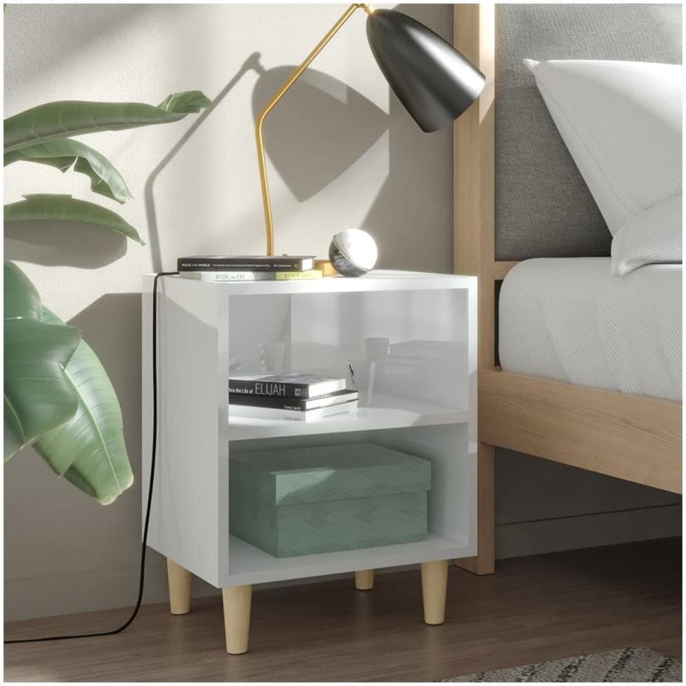 Comodini Gambe in Legno Massello 2pz Bianco Lucido 40x30x50 cm - Foto 1