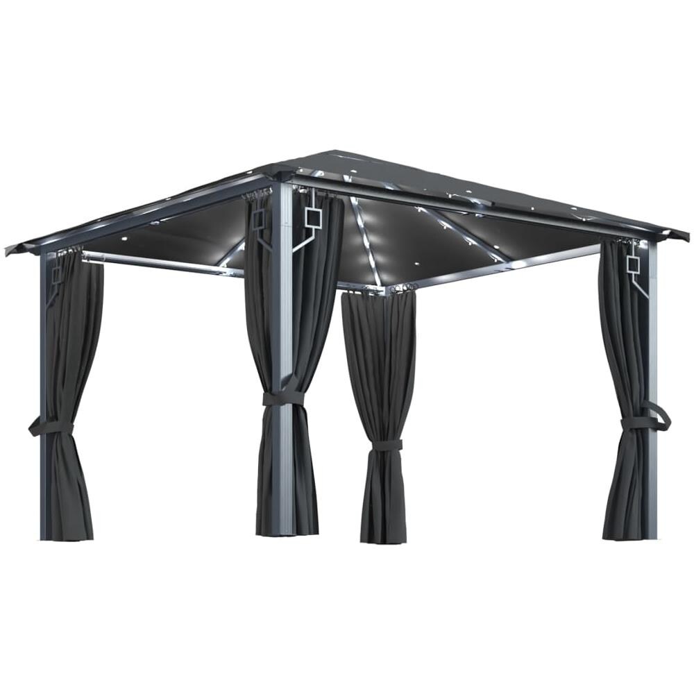 Gazebo con Tende e Luci LED 300x300 cm Antracite in Alluminio - Foto 1