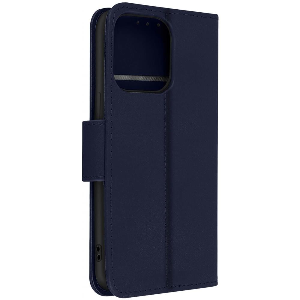 Custodia Vera Pelle Per Iphone 13 Pro Max Portacarte E Supporto Video Blu Scuro - Foto 2