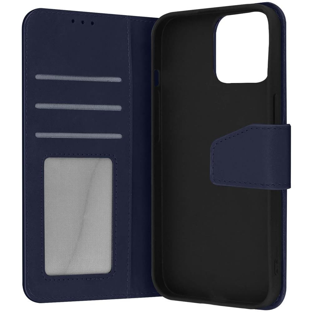 Custodia Vera Pelle Per Iphone 13 Pro Max Portacarte E Supporto Video Blu Scuro - Foto 1