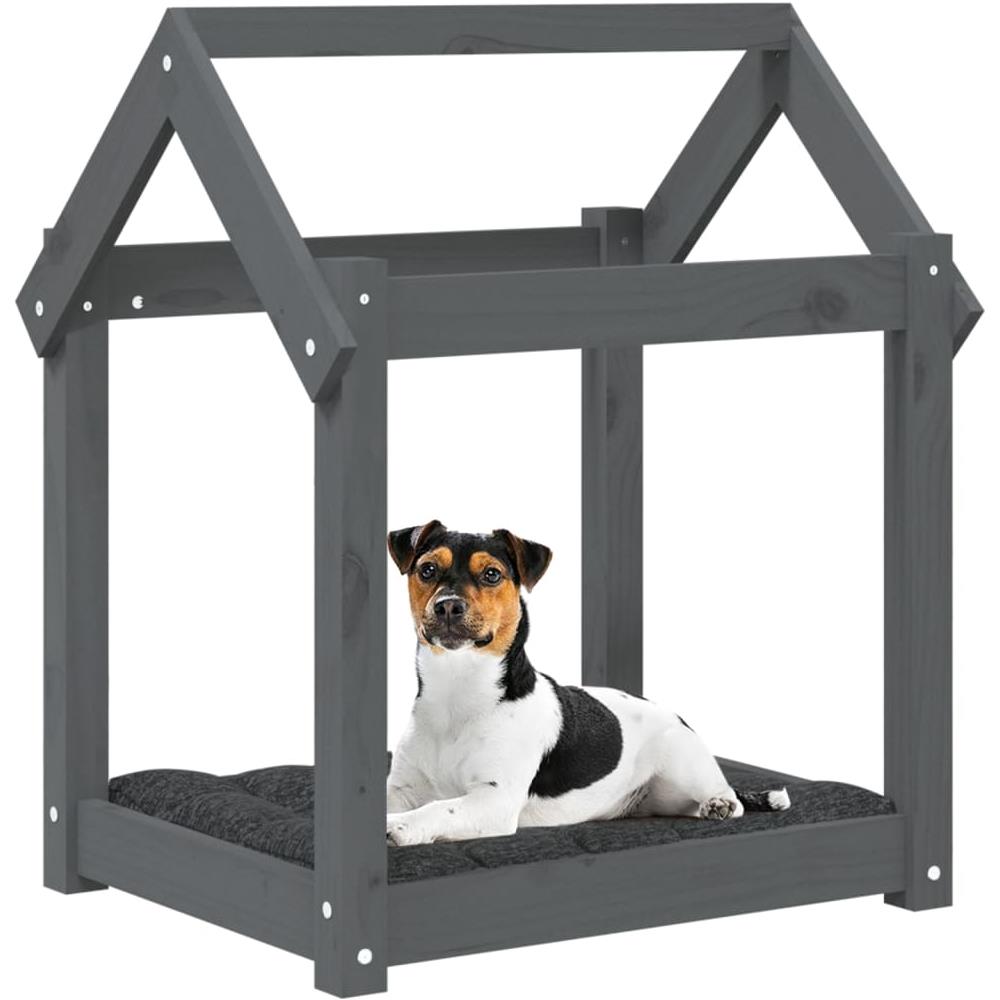 Cuccia per Cani Grigia 61x50x70 cm in Legno Massello di Pino - Foto 6