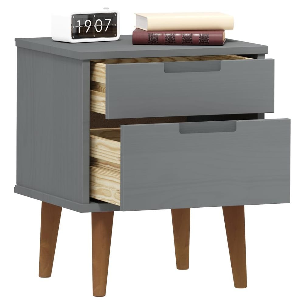 Comodino Grigio 40x35x48 Cm In Legno Massello Di Pino - Foto 3