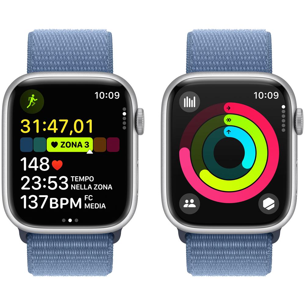 Watch Series 9 GPS + Cellular Cassa 45mm in Alluminio Argento con Cinturino Sport Loop Blu Inverno - Foto 5