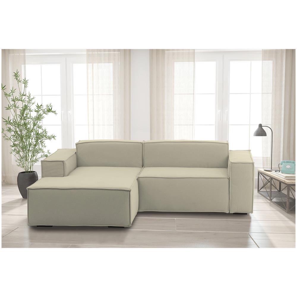 Divano Fisso Daniela, Divano Componibile A 2 Posti Large Con Penisola Sinistra, 100% Made In Italy, Sofà Moderno In Tessuto, Cm 240x170h70, Beige - Foto 1