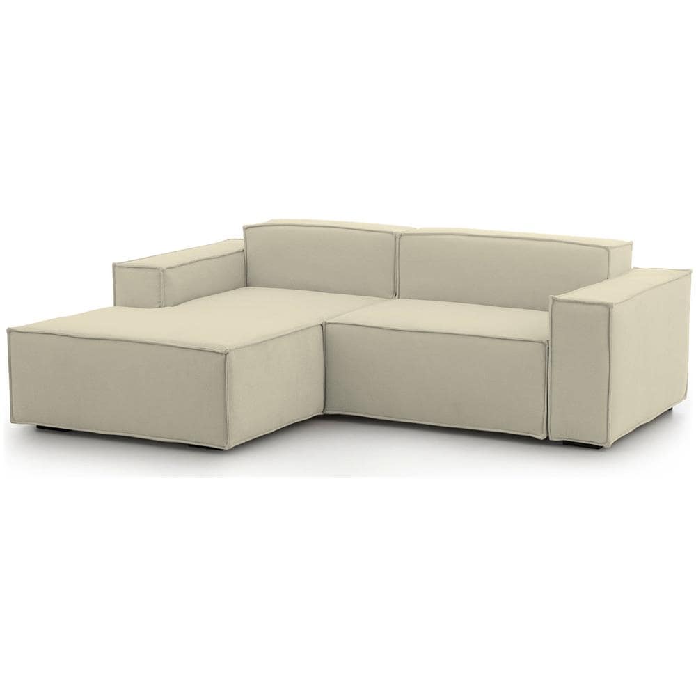 Divano Fisso Daniela, Divano Componibile A 2 Posti Large Con Penisola Sinistra, 100% Made In Italy, Sofà Moderno In Tessuto, Cm 240x170h70, Beige - Foto 2
