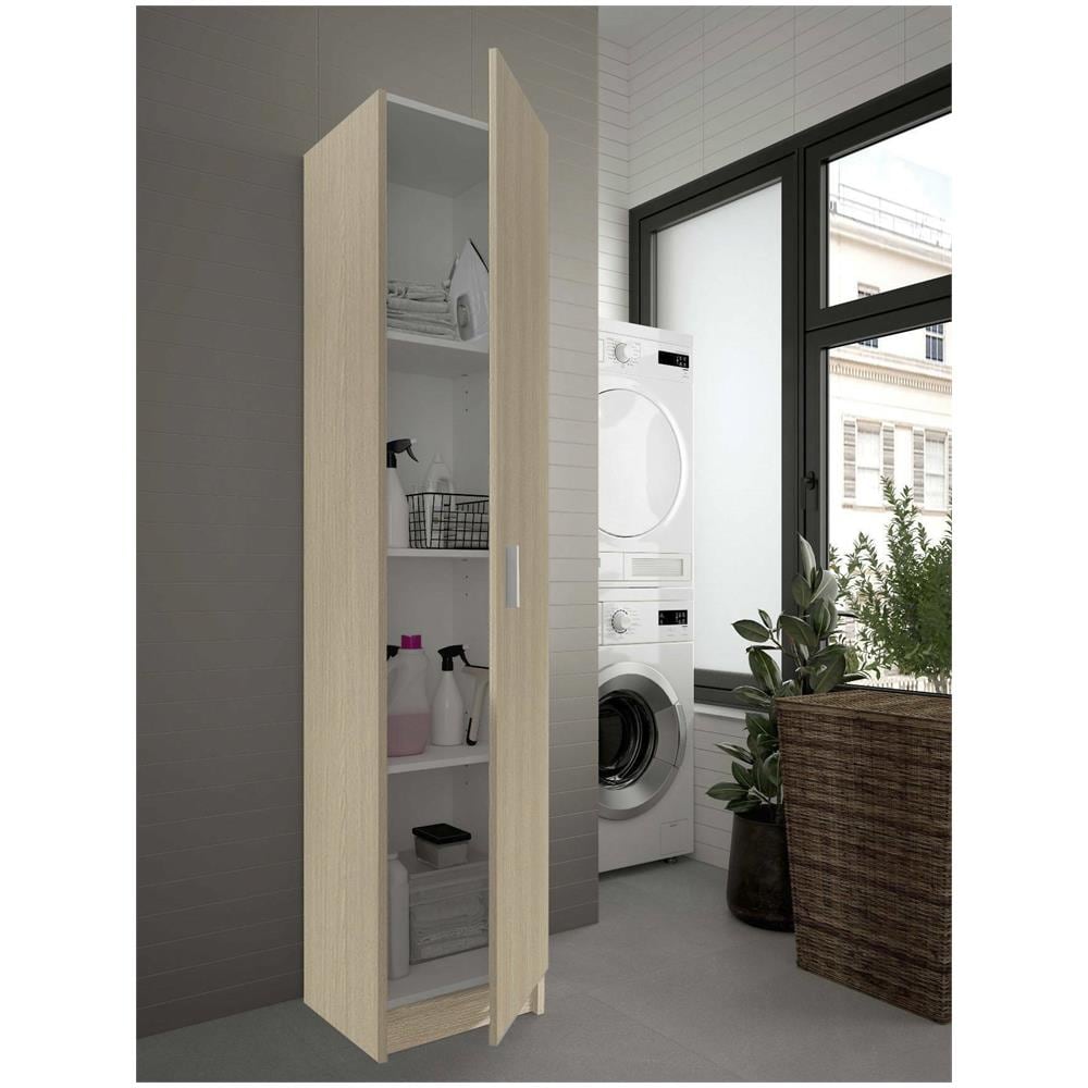 Armadio Multiuso Clearwater, Mobile Ausiliario A 1 Anta, Guardaroba Portascarpe Con Ripiani, Scarpiera Verticale, 37x37h180 Cm, Rovere - Foto 1