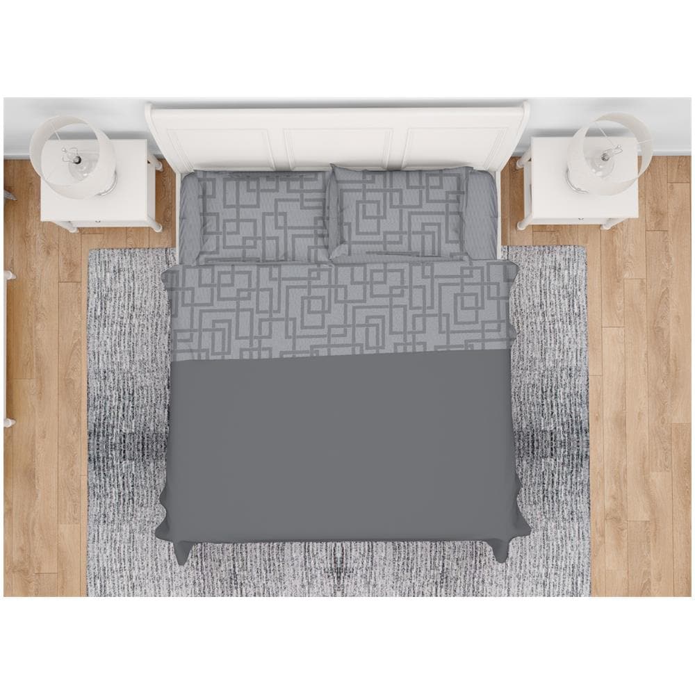 Completo Lenzuola In 100% Cotone Made Italy Disegno Lab Maxi Grigio - Foto 1