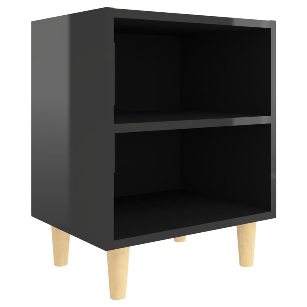 Comodino con Gambe in Legno Massello Nero Lucido 40x30x50 cm - Foto 2