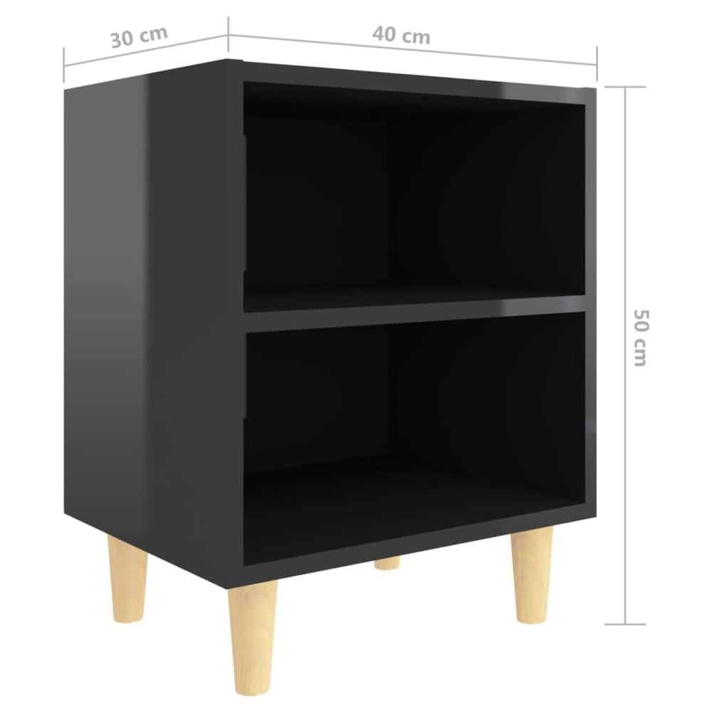 Comodino con Gambe in Legno Massello Nero Lucido 40x30x50 cm - Foto 6