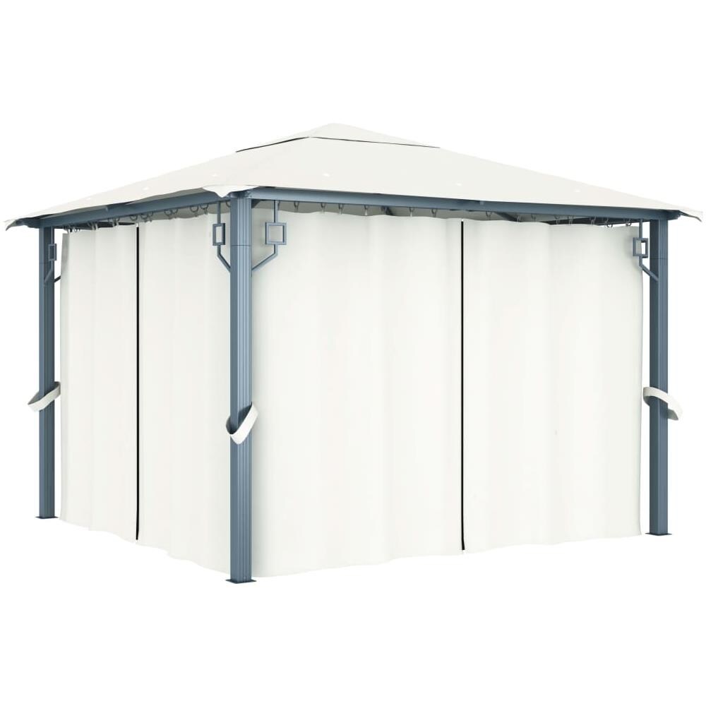 Gazebo con Tende Stringa di Luci LED 300x300 cm Crema Alluminio - Foto 2