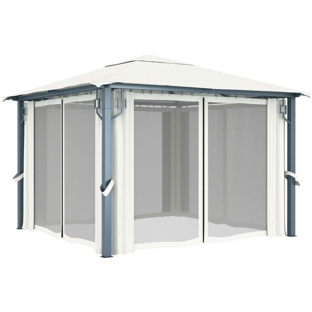 Gazebo con Tende Stringa di Luci LED 300x300 cm Crema Alluminio - Foto 3
