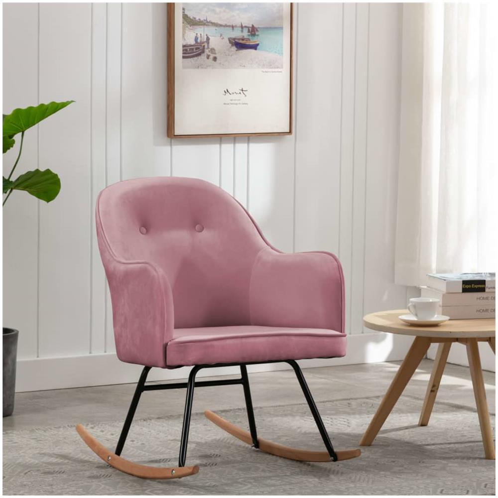 Sedia A Dondolo Rosa In Velluto - Foto 1