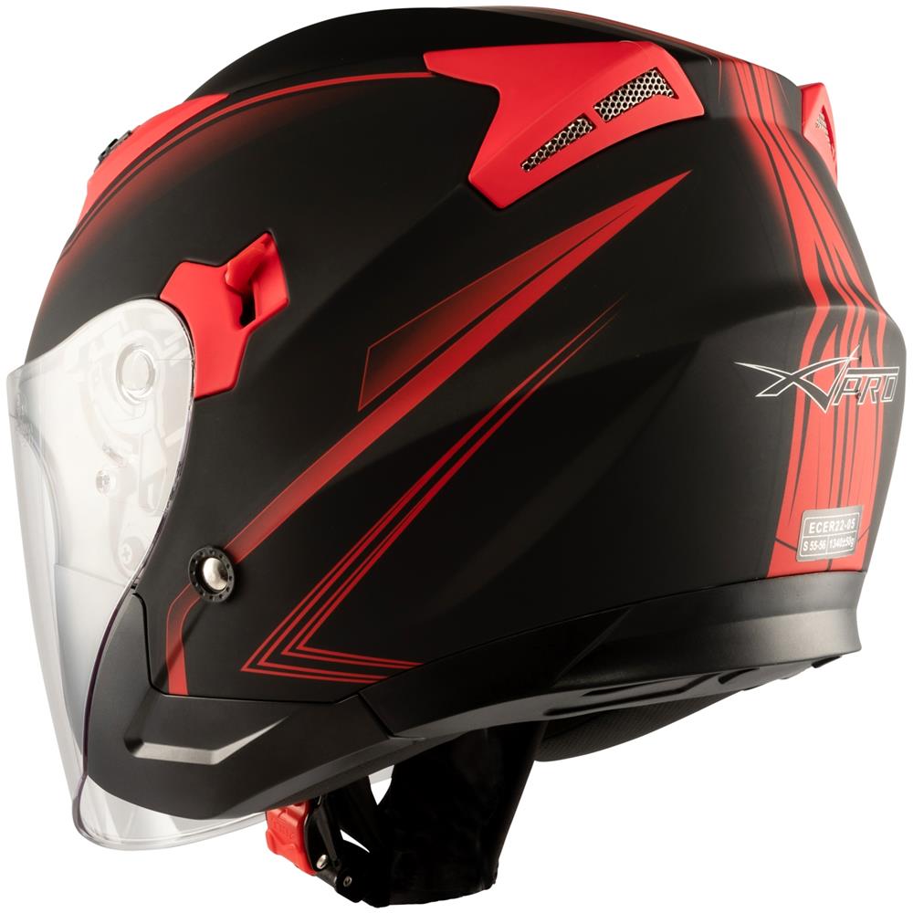 Jet Casco Moto Scooter Visiera Doppia Certificato Ece22-05 Nero Opaco Rosso S - Foto 9