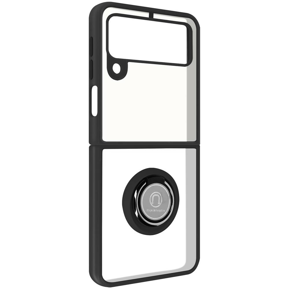 Cover Samsung Galaxy Z Flip 3 Bimateriale Anello Supporto Metallico Nera - Foto 1