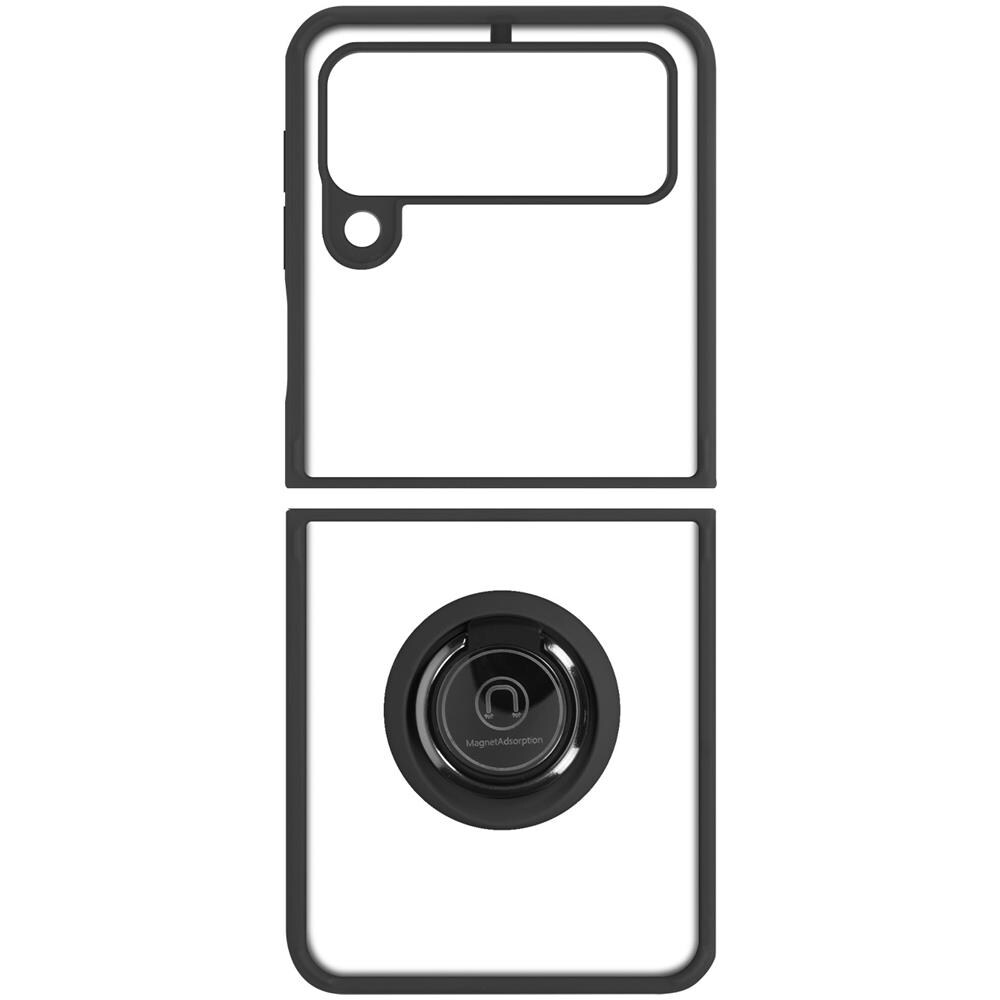 Cover Samsung Galaxy Z Flip 3 Bimateriale Anello Supporto Metallico Nera - Foto 2