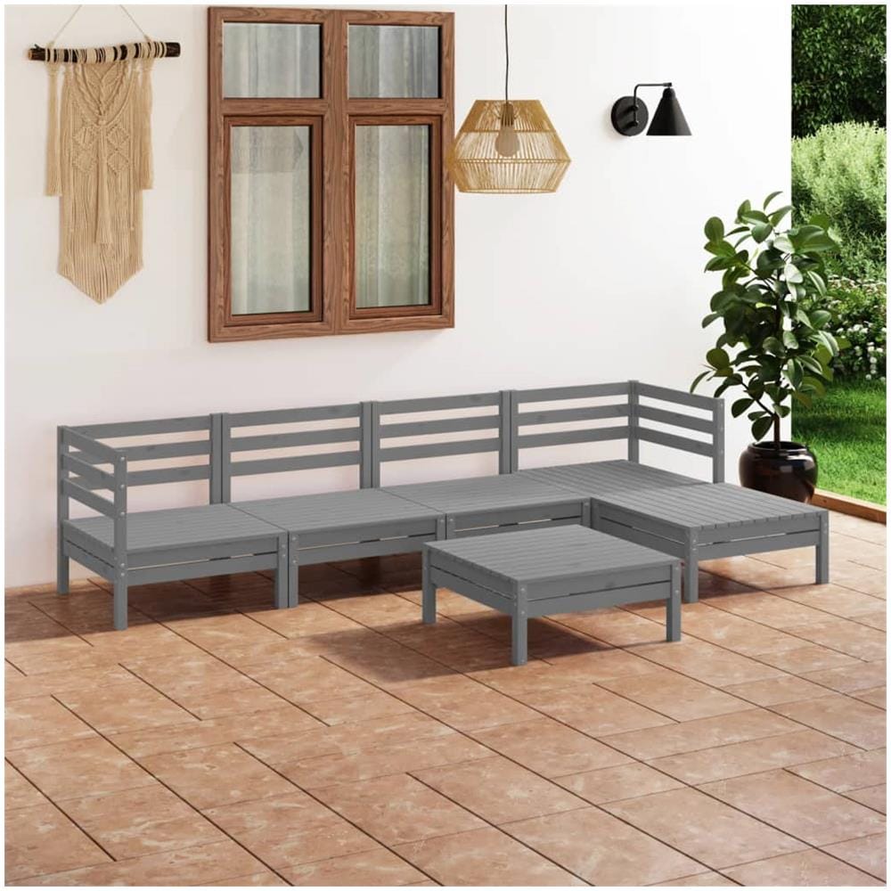 Set Divani Da Giardino 6 Pz In Legno Massello Di Pino Grigio - Foto 1