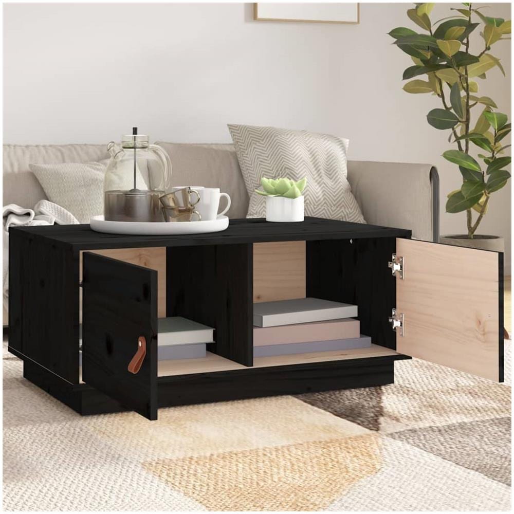 Tavolino Da Salotto Nero 80x50x35 Cm In Legno Massello Di Pino - Foto 3