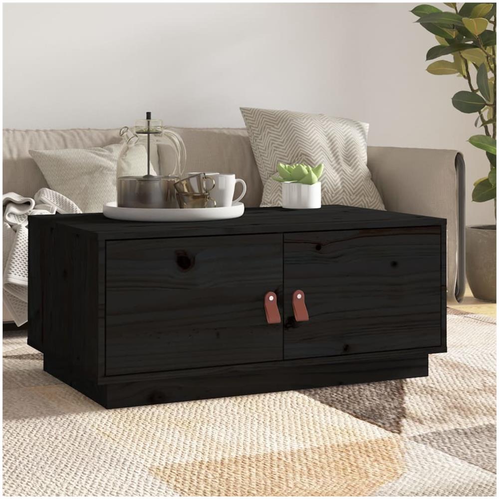 Tavolino Da Salotto Nero 80x50x35 Cm In Legno Massello Di Pino - Foto 1
