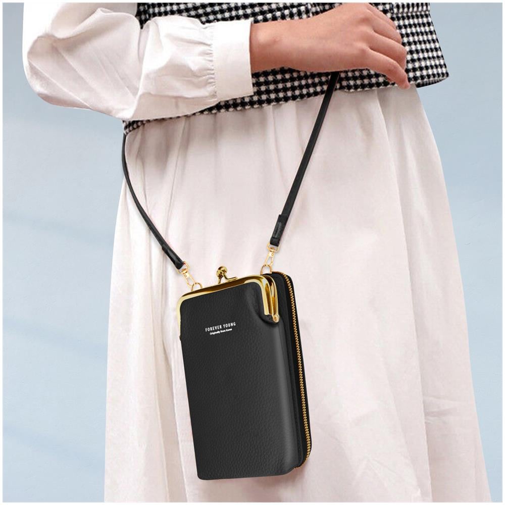Pochette A Tracolla Per Smartphone In Similpelle Martellata Multi-scomparto Nera - Foto 2