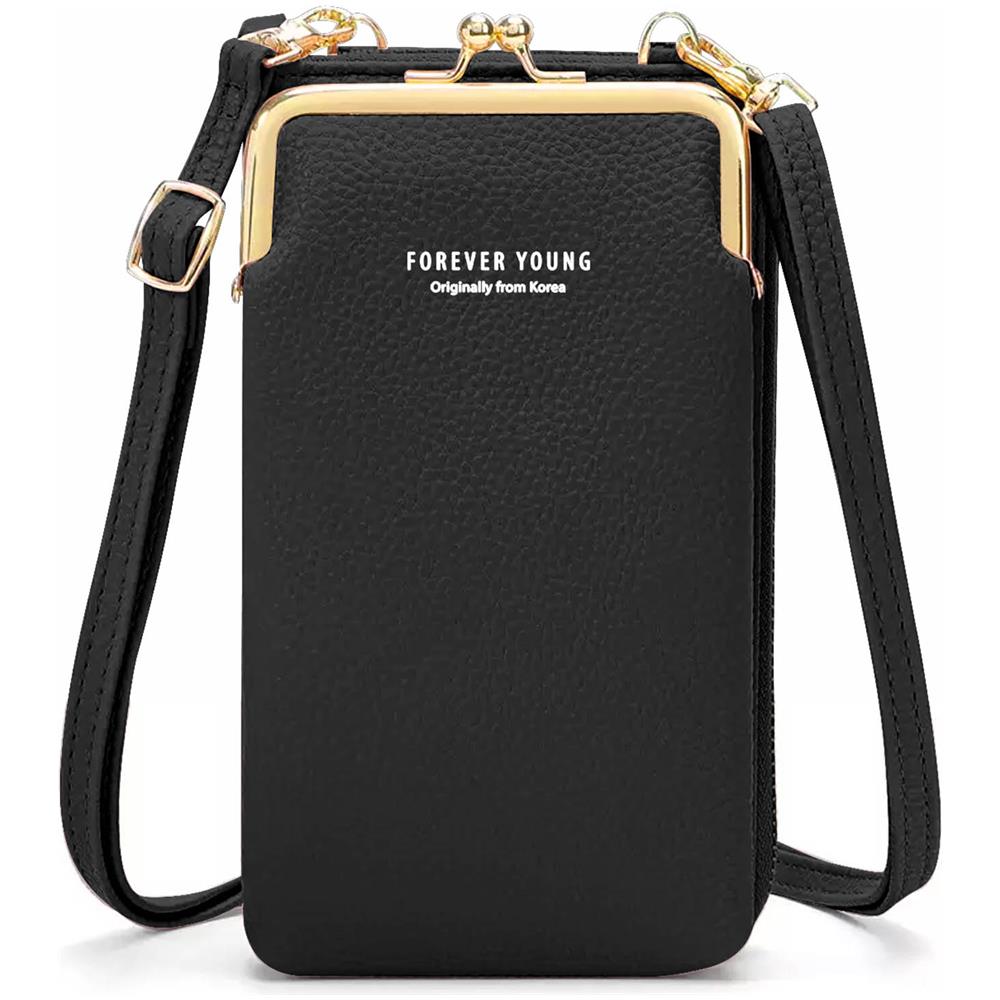 Pochette A Tracolla Per Smartphone In Similpelle Martellata Multi-scomparto Nera - Foto 1