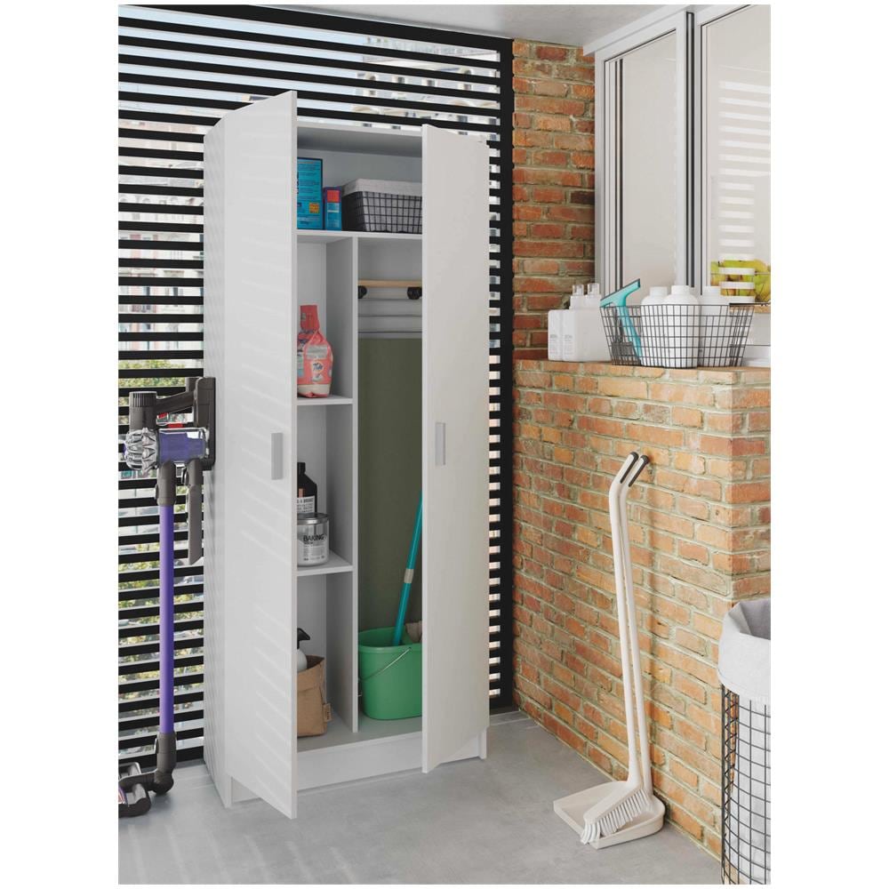 Armadio Multiuso Charleston, Mobile Portascope A 2 Ante, Scarpiera Con Ripiani, Guardaroba Portascope, Cm73x37h180 Cm, Bianco - Foto 1