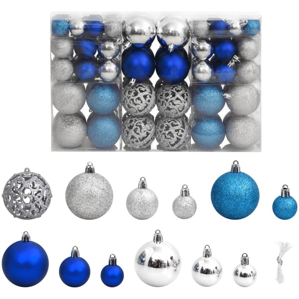 Palline Di Natale 100 Pz Blu E Argento 3 / 4 / 6 Cm - Foto 1